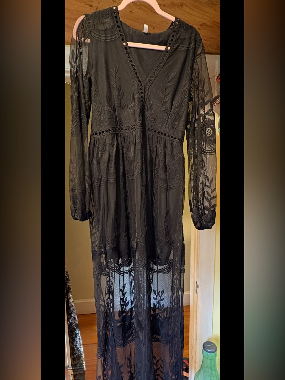 Sheer Black Embroidered Maxi Dress - Elegant Women's Long Dress